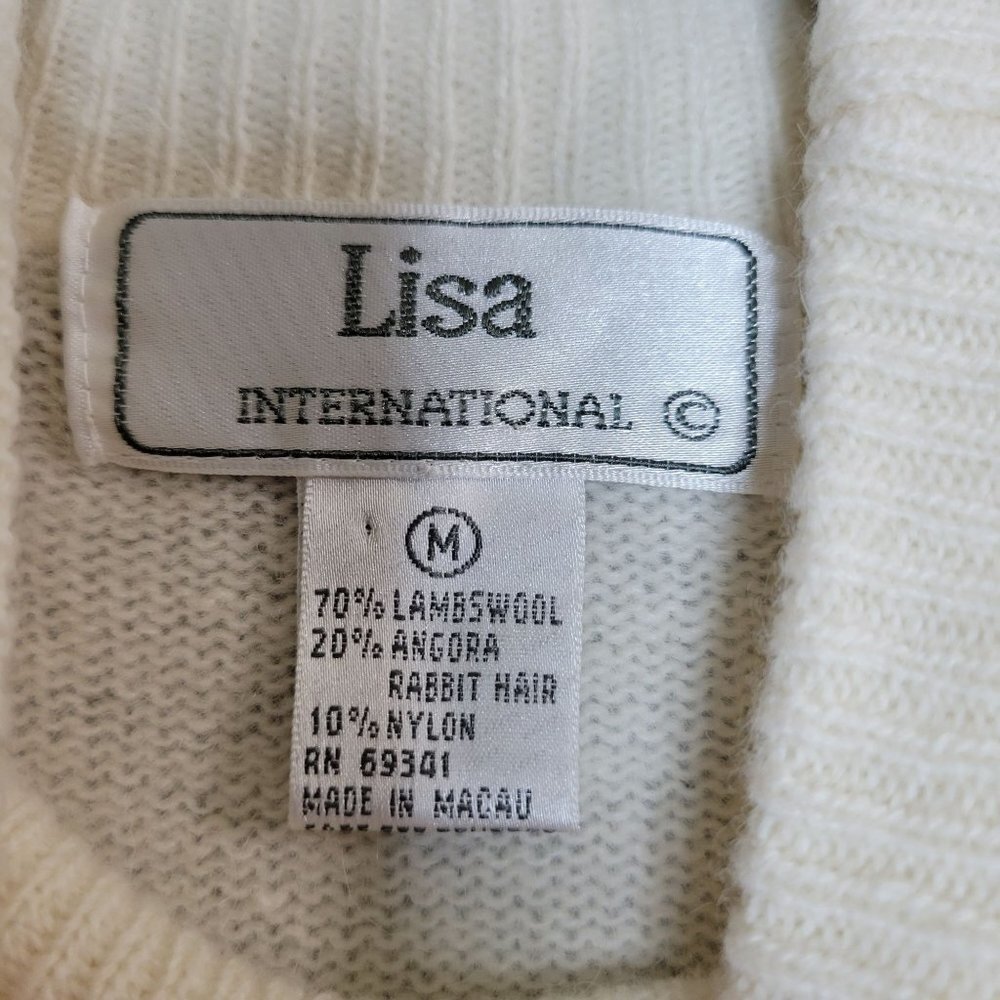 Vintage Lisa International Lambswool Agora Rabbit Hair Sweater Ivory White M - Picture 6 of 7